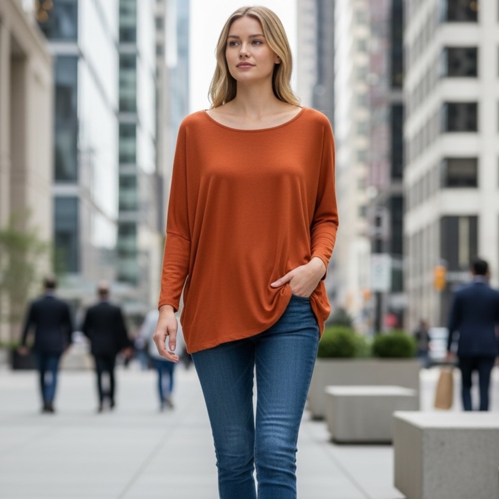 Philosophy Woman 1X Russet Scoop Neck 3/4 Sleeve Blouse – Boho Chic Top